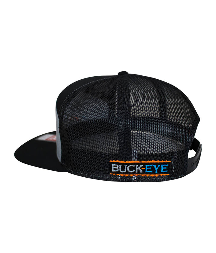 Back view of the Buck-Eye Faded Glory 7-panel trucker hat featuring the embroidered logo.