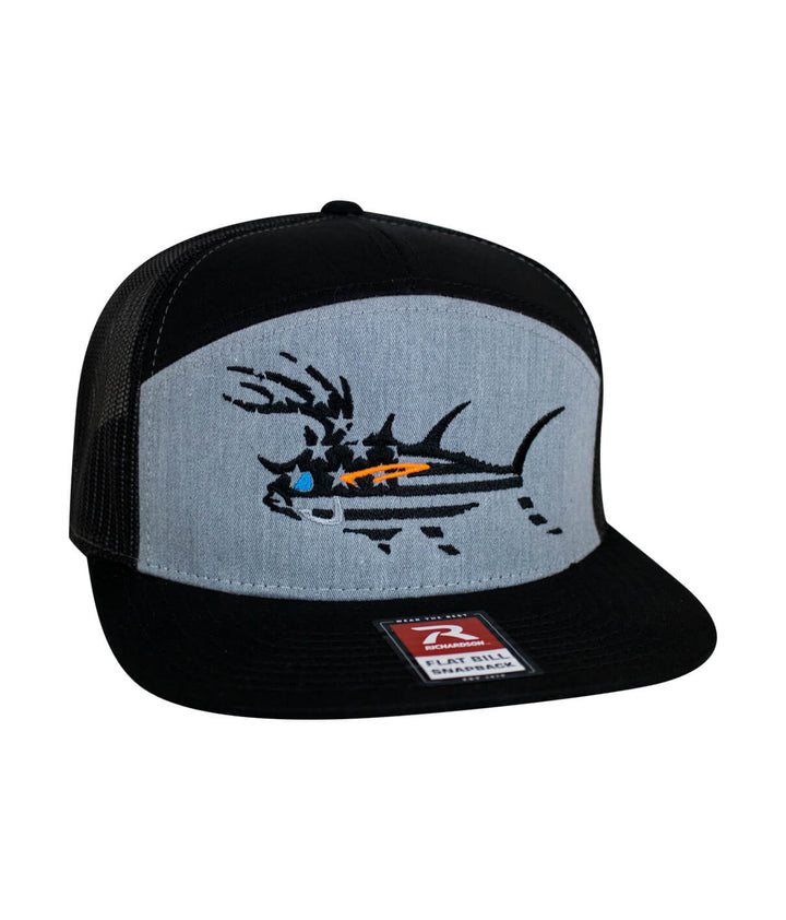 Buck-Eye Faded Glory 7-Panel Trucker Hat featuring fish design, perfect for outdoor fishing activities.