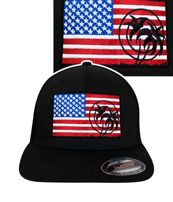 Pride Meshback Flexfit Hat featuring American flag and NICERIDE design, one size fits most, patriotic headwear.