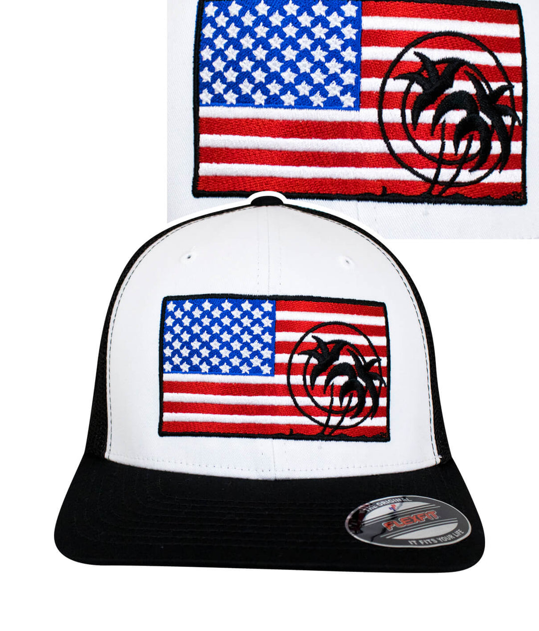 Pride Meshback Flexfit Hat featuring American flag and NICERIDE embroidery for hat lovers.