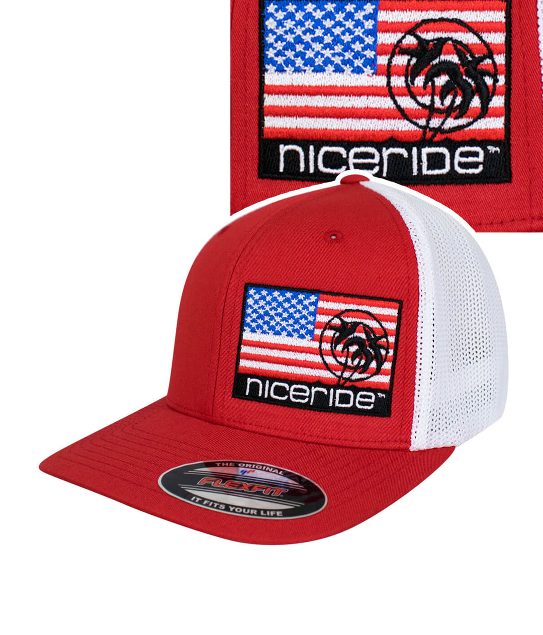 Pride - LP Meshback Flexfit Hat featuring American flag and NICERIDE logo, perfect for style and comfort. Ideal hat for all occasions.