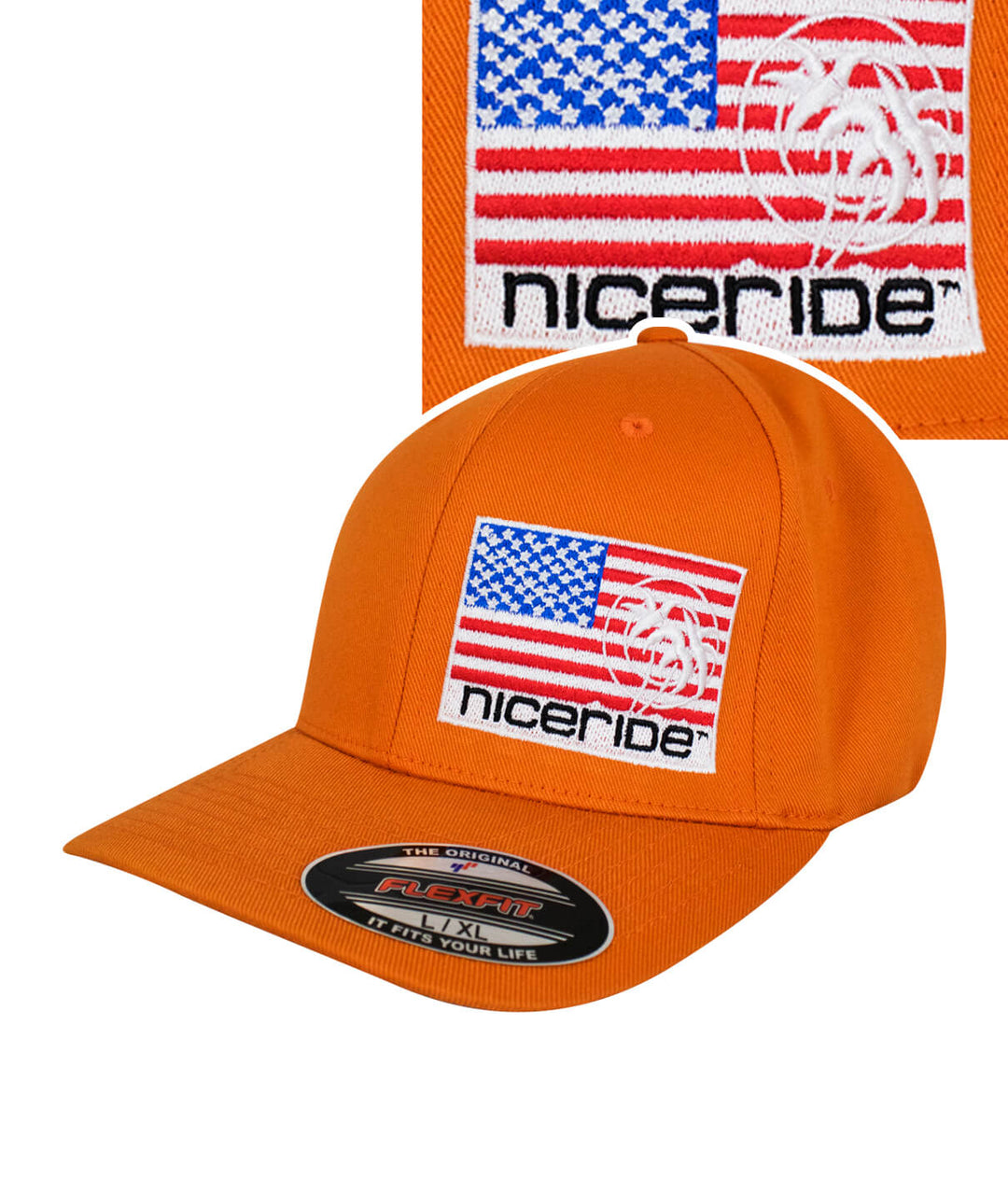 Pride - LP Classic Flexfit Hat featuring American Flag and NICERIDE embroidery on the front, showcasing the hat design.