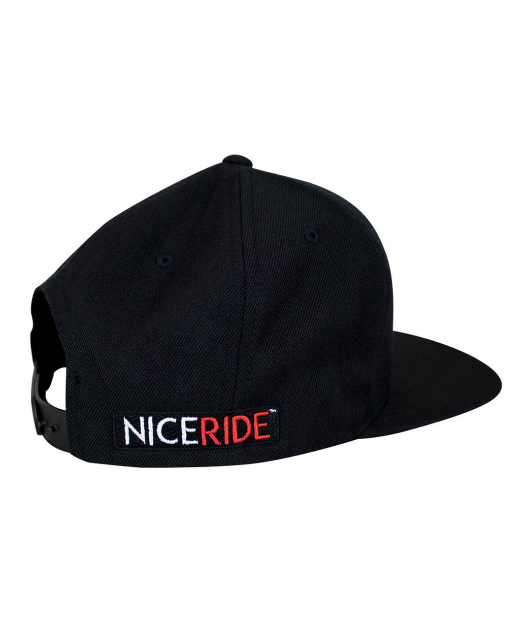 Back view of a black baseball cap featuring the NICERIDE logo, showcasing the hat&