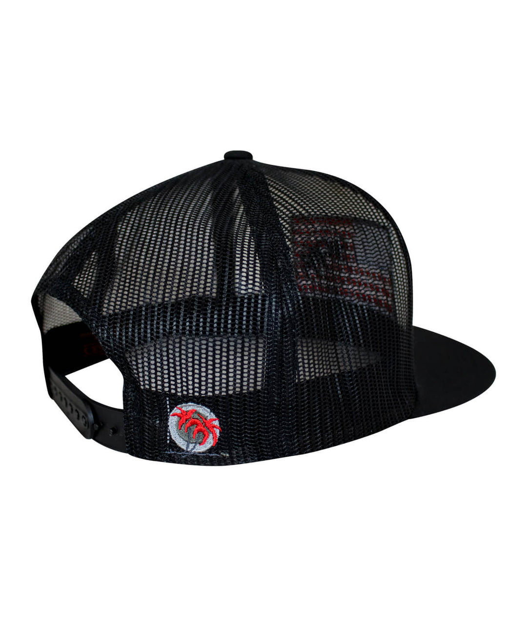 Back view of Niceride Pride Trucker Hat, featuring palm logo, mesh design, and black snapback style hat.