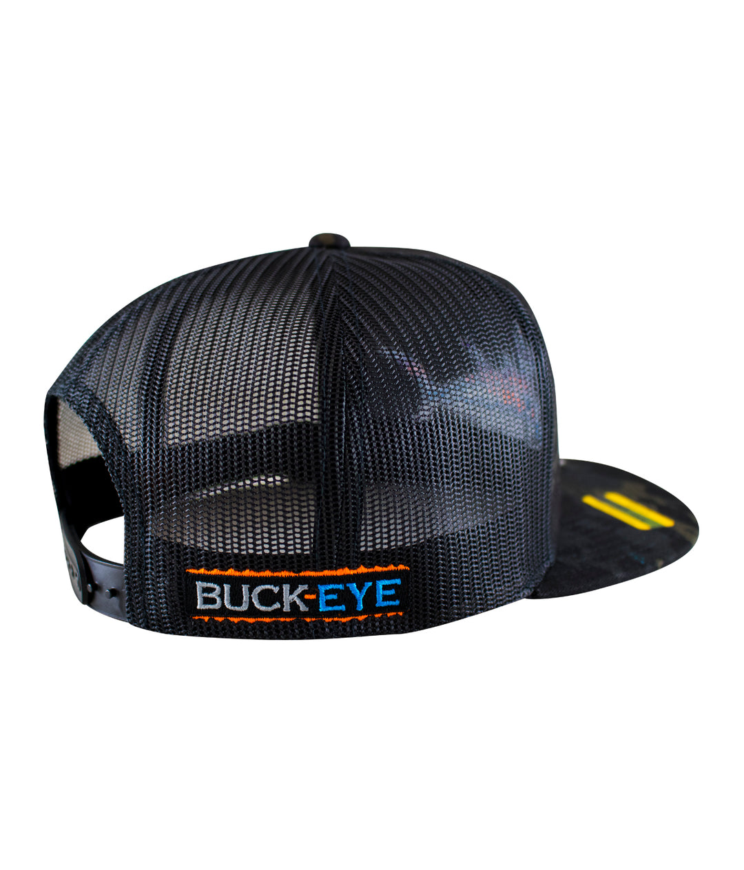 Back view of the "Buck-Eye Explorer" unisex snapback trucker hat showcasing the embroidered logo.