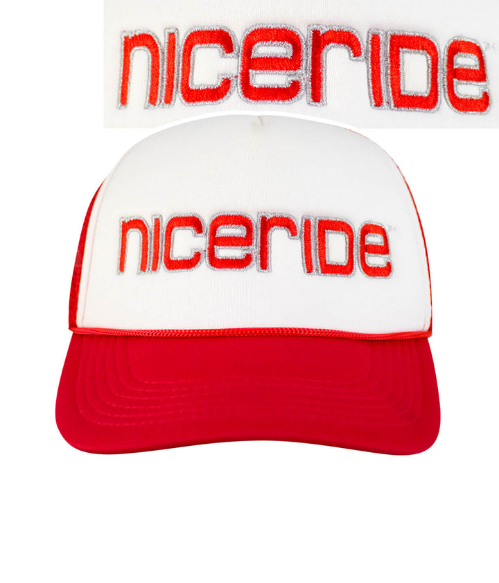 Bold Holiday Foam Trucker Hat with NICERIDE logo embroidered on the front, perfect summer hat.