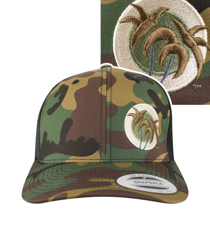 Classic Palm Camo hat featuring NICERIDE logo embroidered on the front and camo design for a stylish retro look.