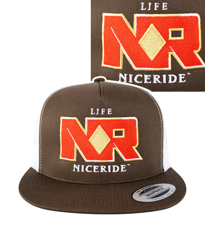 Brown trucker hat featuring NICERIDE&