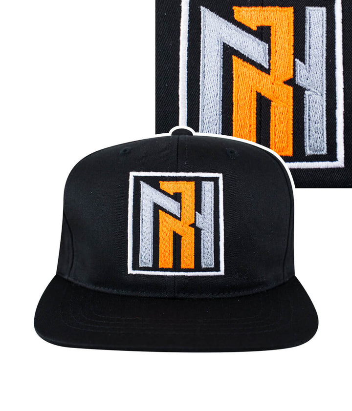 N-R Youth Snapback Hat featuring silver and orange embroidered logos, classic baseball cap design.