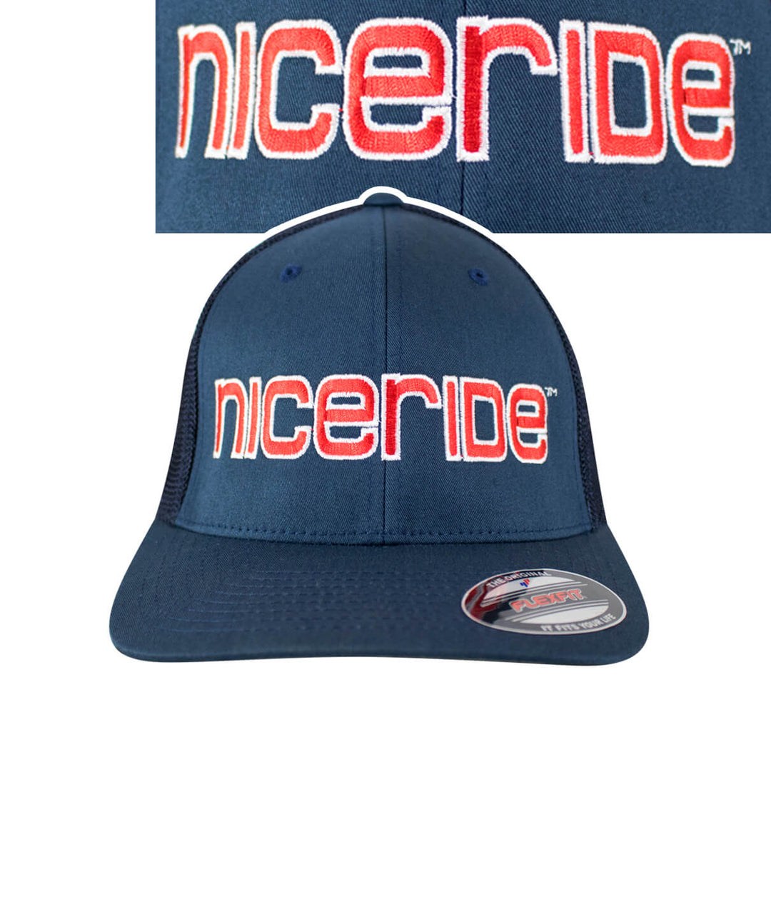 Bold Tower Meshback Flexfit Hat featuring NICERIDE logo embroidered on front, designed and shipped in the USA.