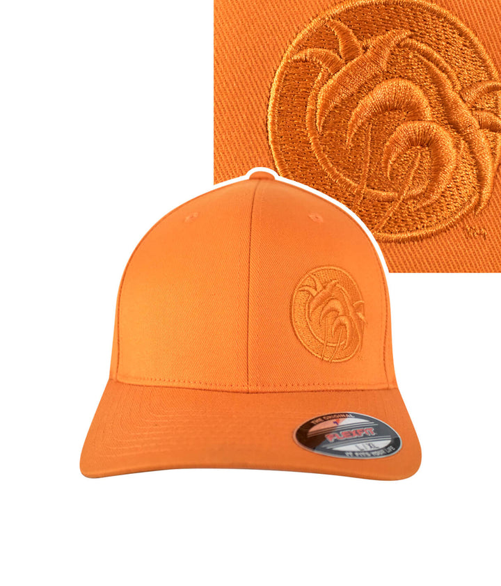 Tone Classic Flexfit Hat in vibrant orange with NICERIDE palm logo embroidered on the front.