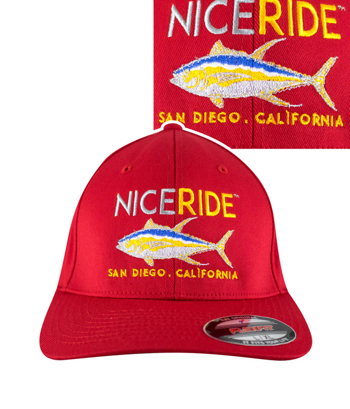 Niceride hat featuring vibrant embroidery of a fish, &