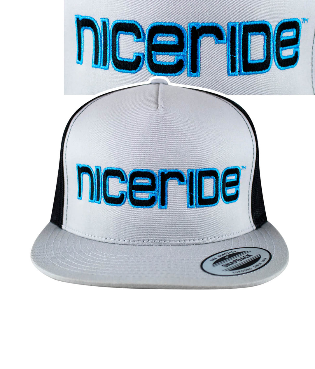 NICERIDE Bold Tower Trucker Hat featuring embroidered logo, a stylish hat for casual wear.