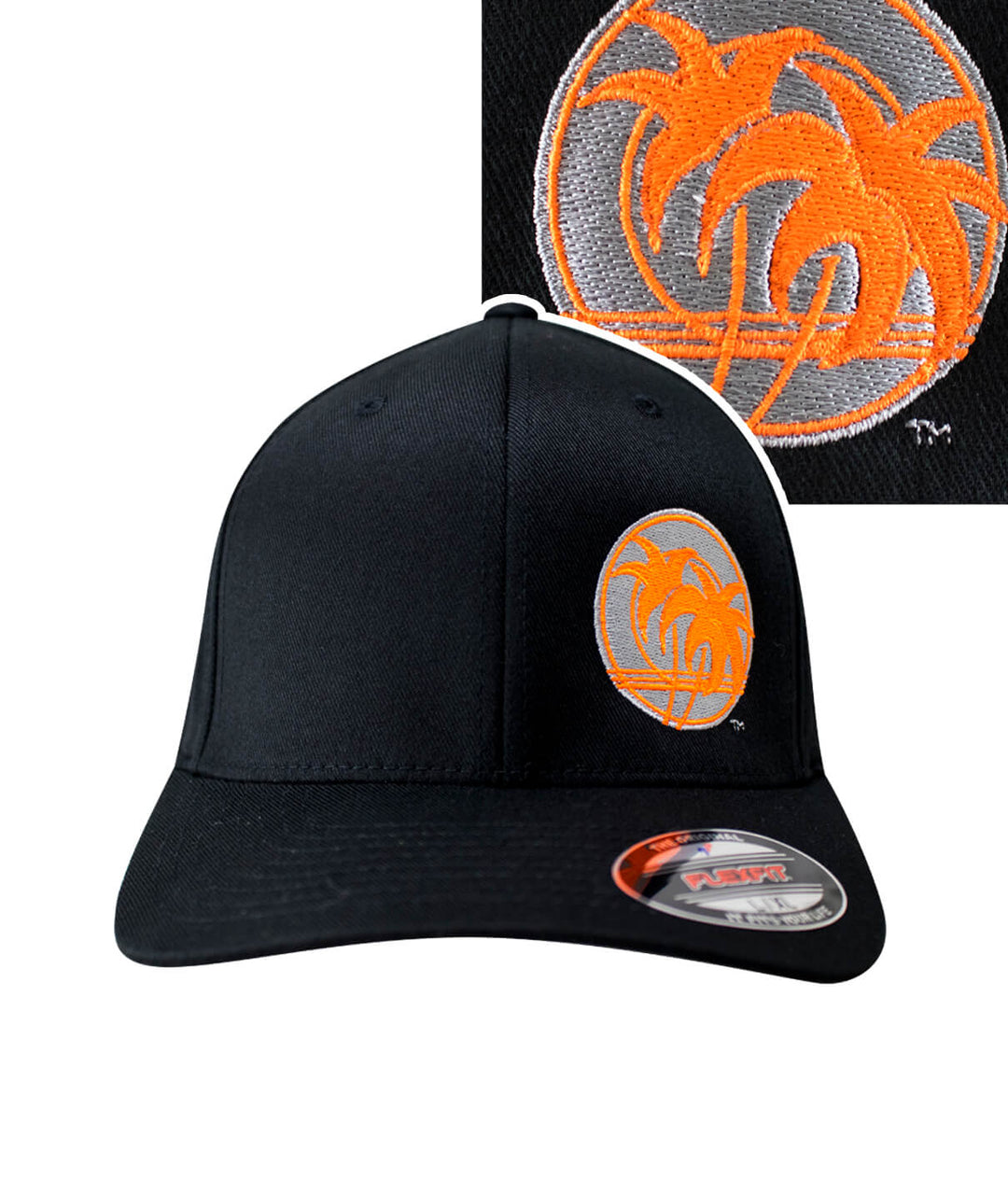 Retro Palm Classic Flexfit hat featuring embroidered palm logo on front left, designed in the USA.