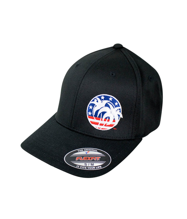 Spirit of 76 Classic Flexfit Hat with palm logo and stars, embroidered design on black, perfect hat for casual wear.