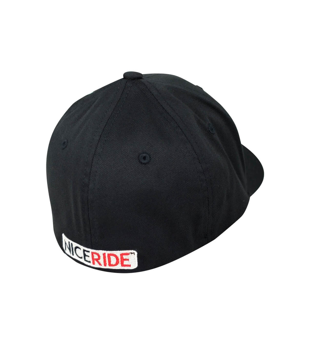 Back view of Rojo Negro Classic Flexfit hat featuring NICERIDE logo embroidered on the back, a stylish hat for all occasions.