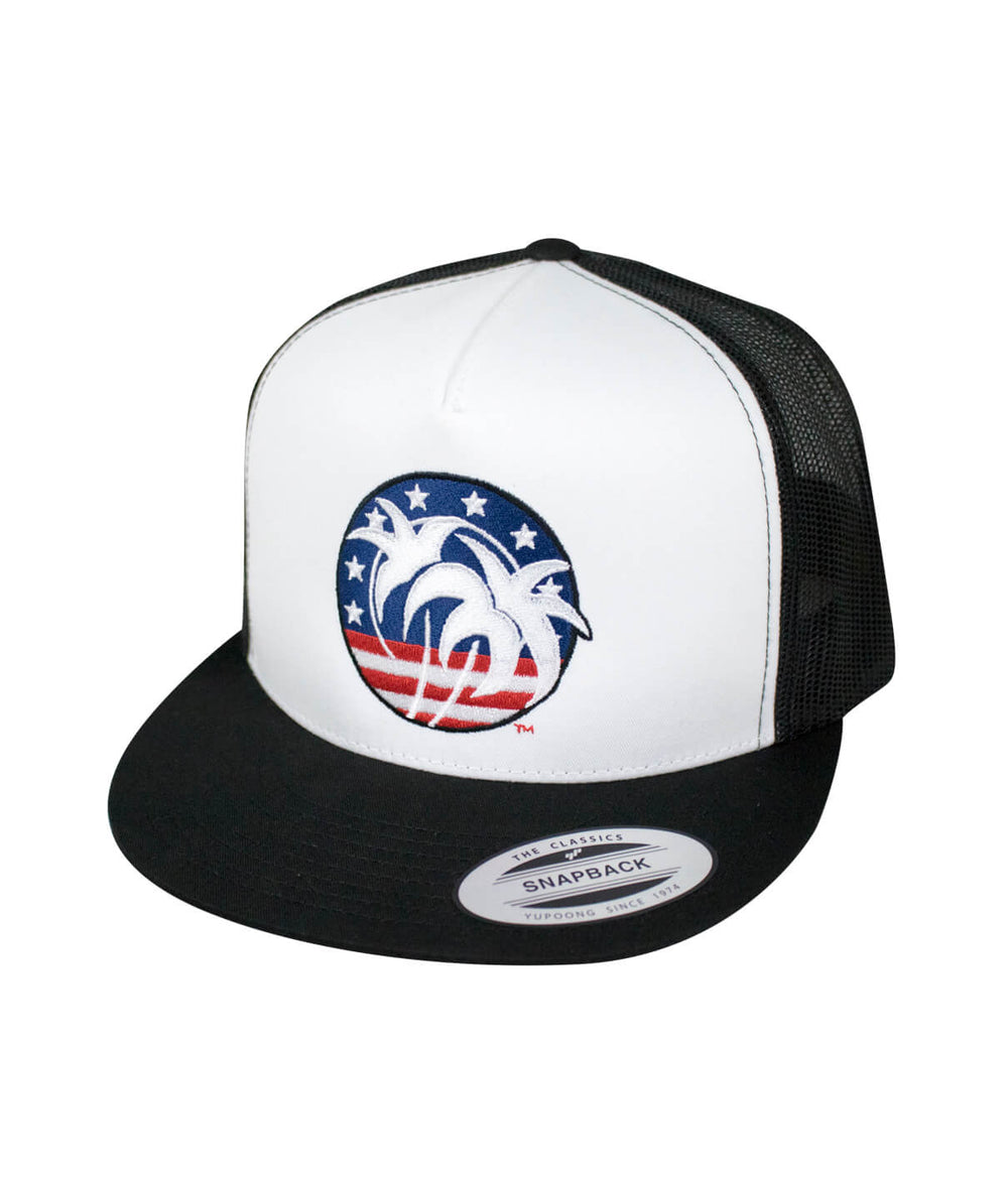 Spirit of 76 trucker hat with embroidered logo on white front and black bill, perfect for casual wear.