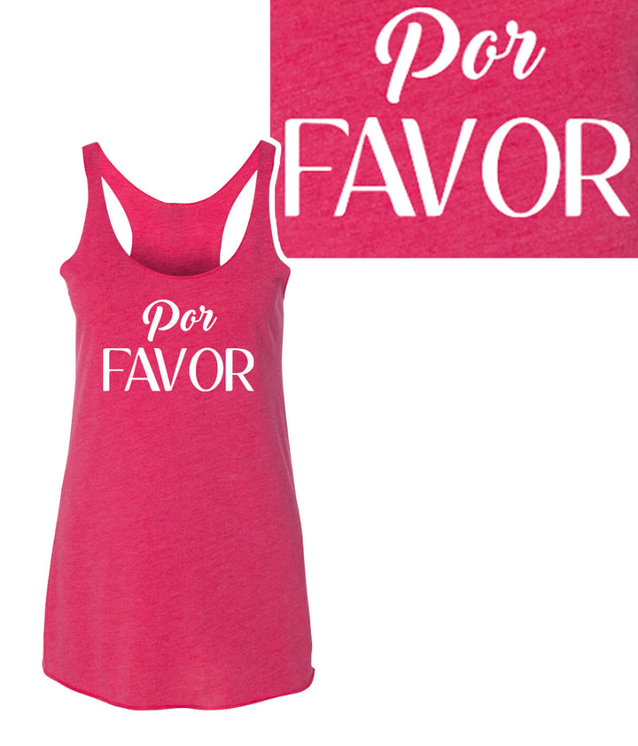 Por Favor vintage tank top in pink, featuring racerback design and printed text, showcasing the tank top style.