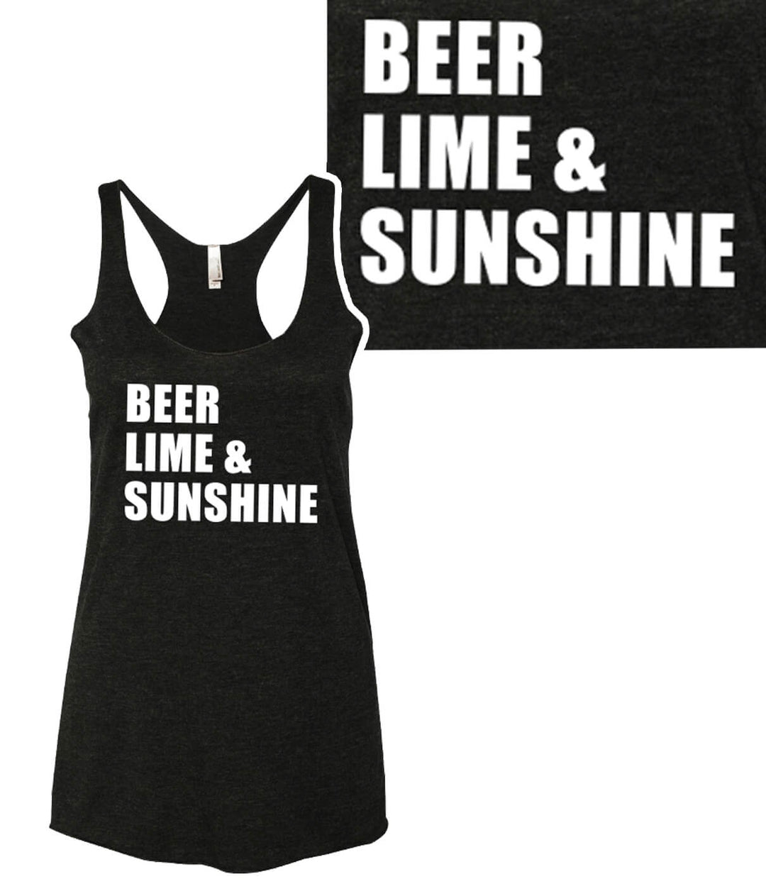 Beer, Lime & Sunshine tank top featuring a vintage design and racerback style for women.