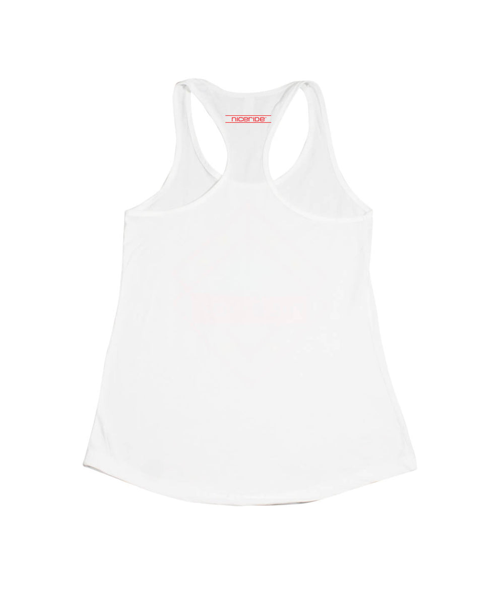 Back view of the Red, White, Booze - White Next Level Women's Racerback Tank Top, showcasing a comfortable fit.