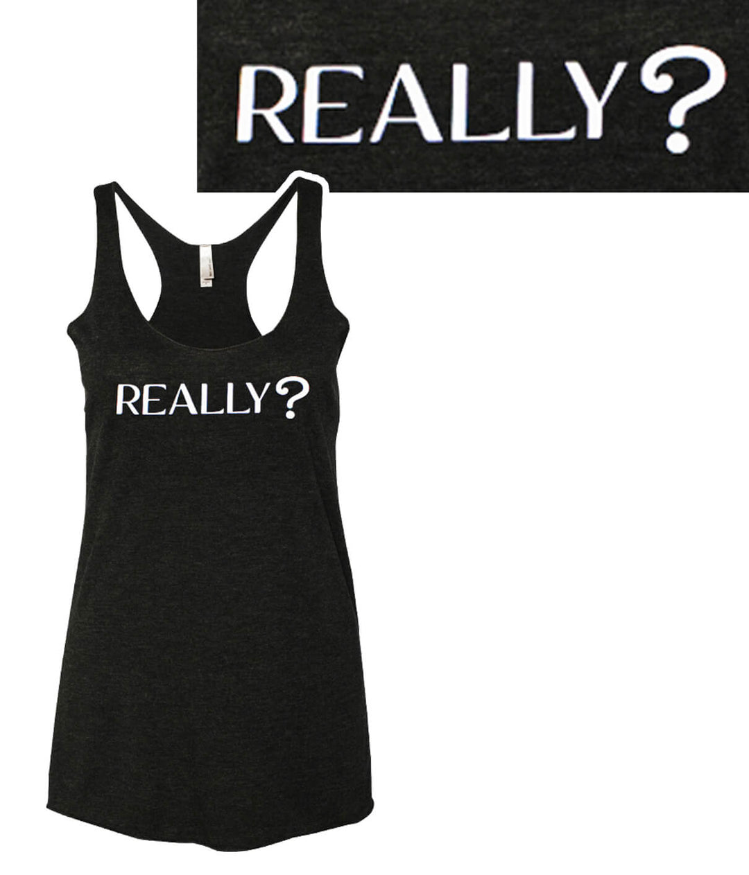 Really? - Black Next Level Women's Vintage Tank Top featuring the word 'REALLY?' printed on the front, a stylish tank top.
