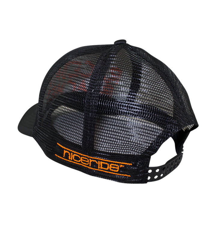 Raceday Beaches Foam Trucker Baseball Cap showcasing NICERIDE embroidery on the side, classic style hat.