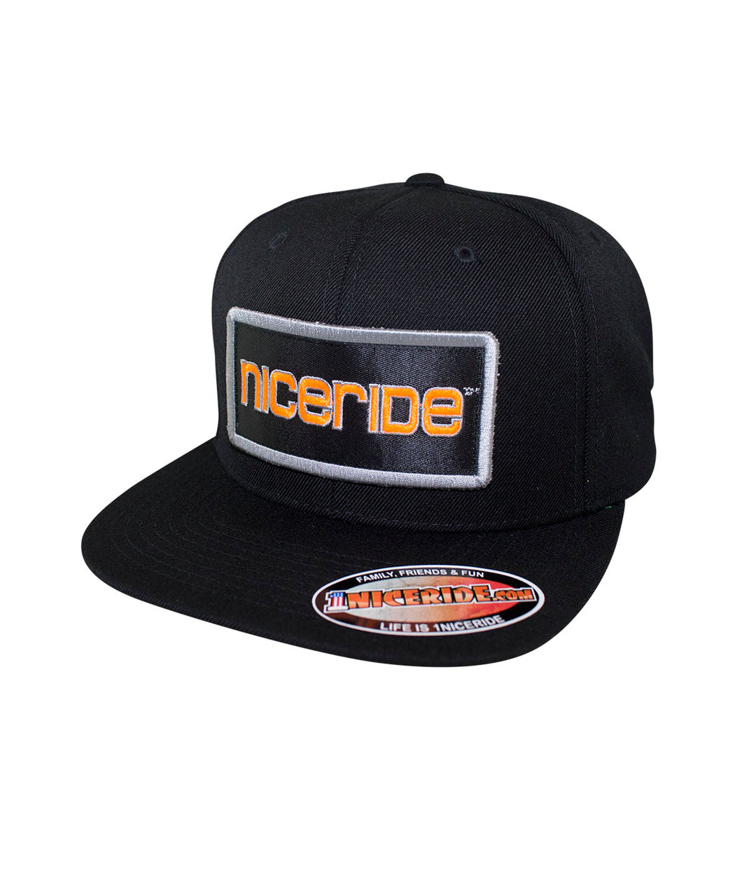 Tower Patch Snapback Hat featuring NICERIDE logo, a classic black baseball cap for stylish wear.