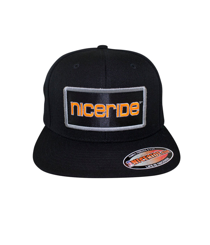 Tower Patch Snapback Hat with NICERIDE logo, black baseball hat, perfect addition to any casual outfit.