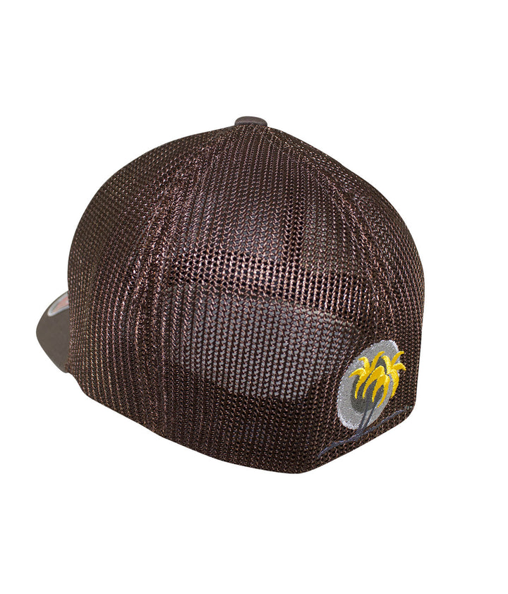 Back view of the Sorry Charlie Brown Meshback Flexfit Hat featuring NICERIDE palm logo embroidery.