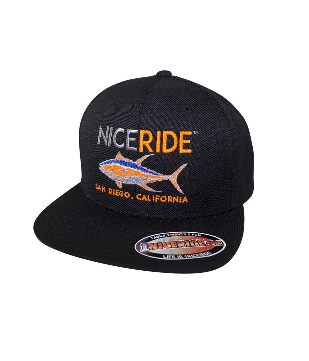 NiceRide snapback hat featuring embroidered fish design and San Diego, California text.