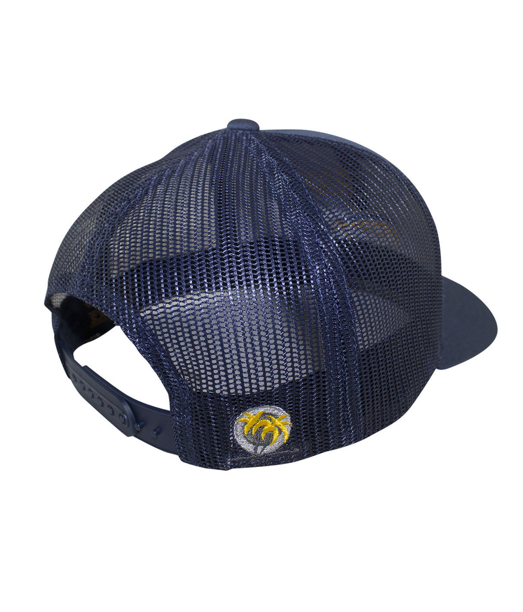 Back view of the Sorry Charlie retro trucker baseball cap, showing its mesh design and palm logo detail.