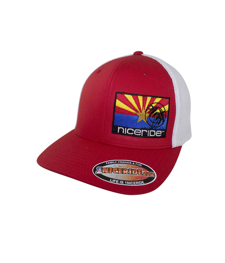 Arizona Flag Meshback Flexfit Hat with NICERIDE embroidery on the front panel.
