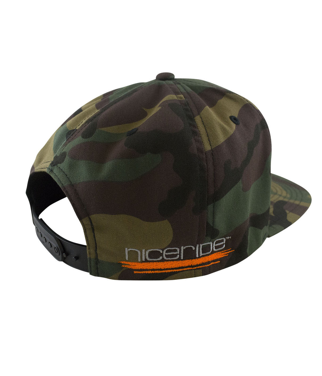 Back view of the "Strong" Camo Snapback Hat featuring NICERIDE embroidery, showcasing its stylish design.