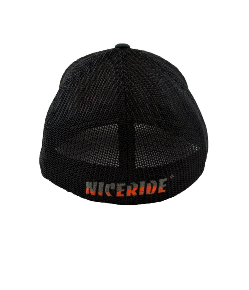 Back view of the MOTO 1 Meshback Flexfit Hat with NICERIDE logo embroidered.
