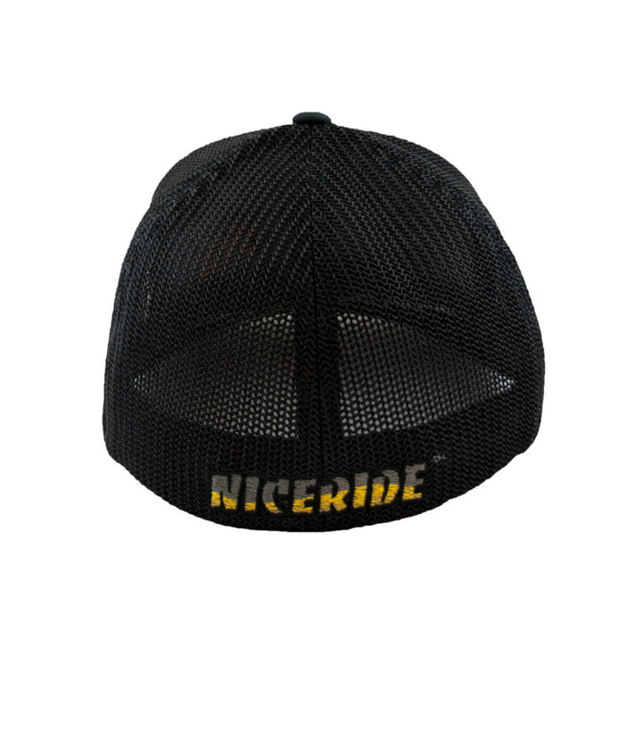 Back view of the MOTO 1 Meshback Flexfit Hat with NICERIDE logo embroidered.