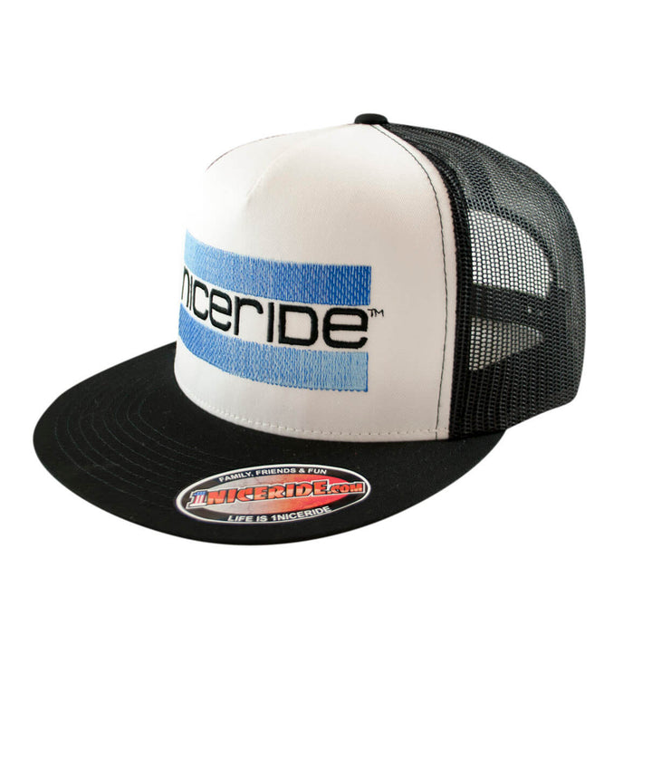 Cali Life - Blue trucker hat featuring NICERIDE design on front panel, classic snapback style.
