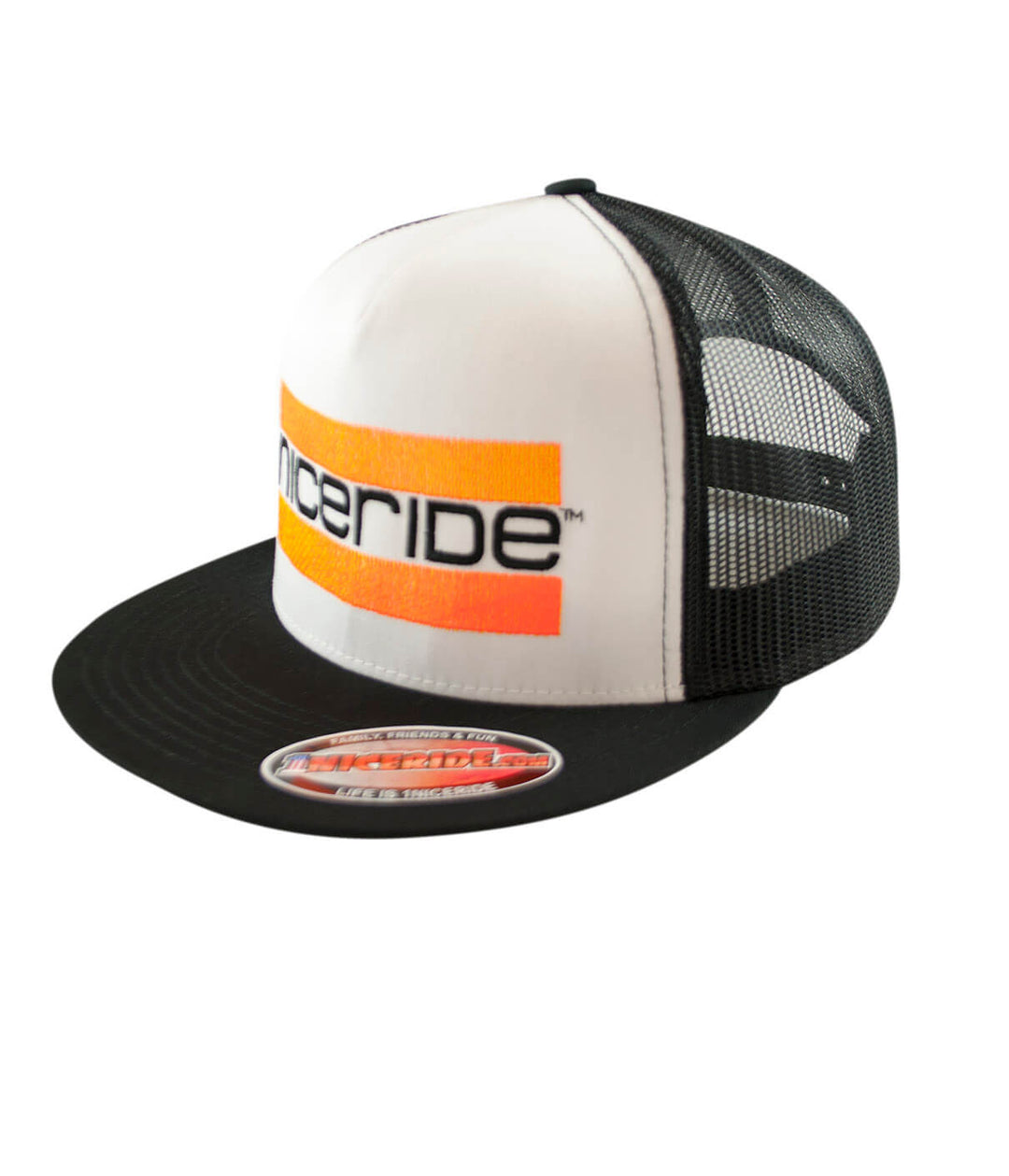 Cali Life - Orange Trucker Hat, classic snapback hat with NICERIDE embroidered design, designed and shipped in the USA.