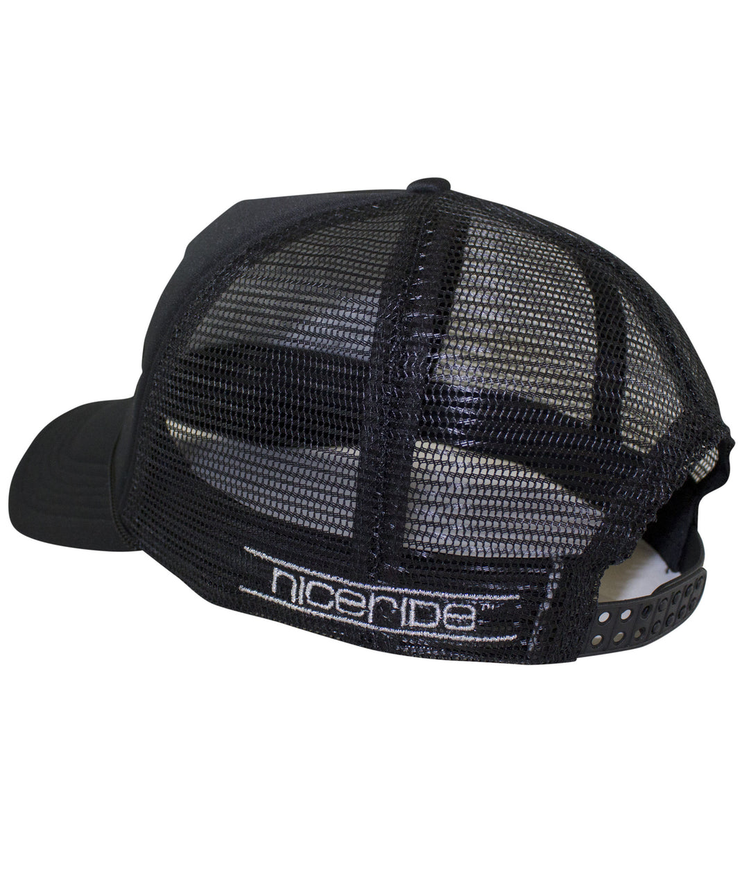 Back view of the "Girl Boss" Foam Trucker Hat with NICERIDE embroidery on the side, showcasing its mesh design.