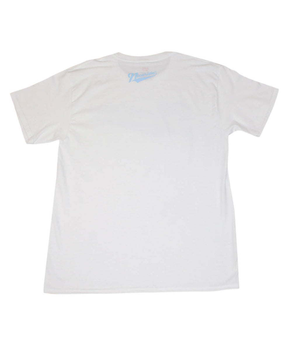 Back view of Play Ball - Hanes Men's White Short Sleeve Shirt, showcasing the plain white design.