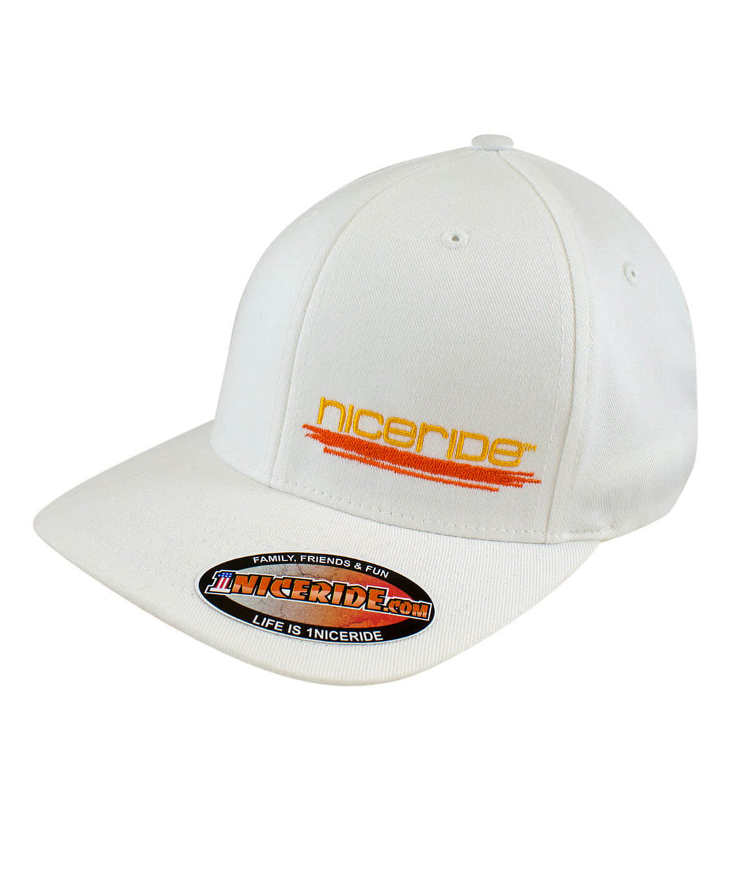 Sunrise Classic Flexfit Hat by NICERIDE featuring embroidered logo on a white cap, perfect for casual wear.