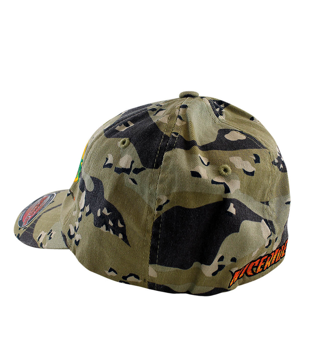 Classic Palm Classic Flexfit hat showing embroidered logo and camouflage design from the back.