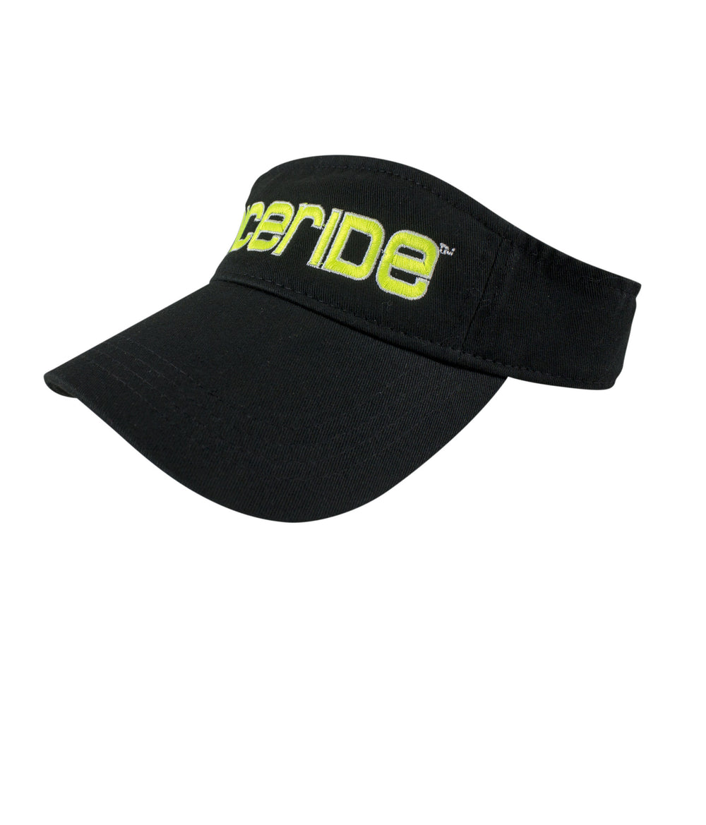 Black visor with NICERIDE logo embroidered on the front, perfect for sports and casual wear.