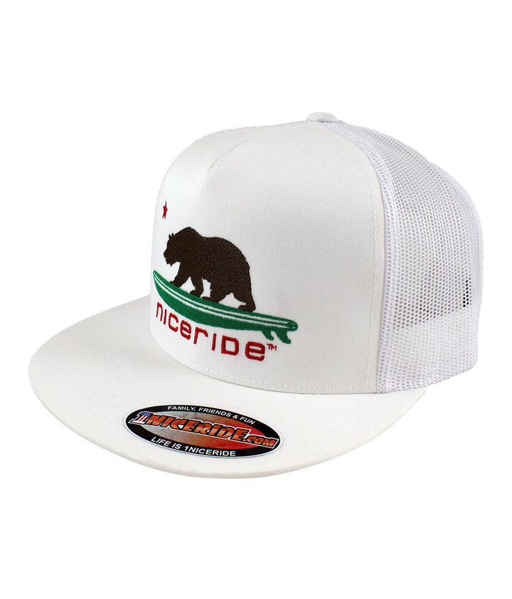 Hang 20 Trucker Hat featuring NICERIDE design and classic palm logo, perfect hat for casual wear.