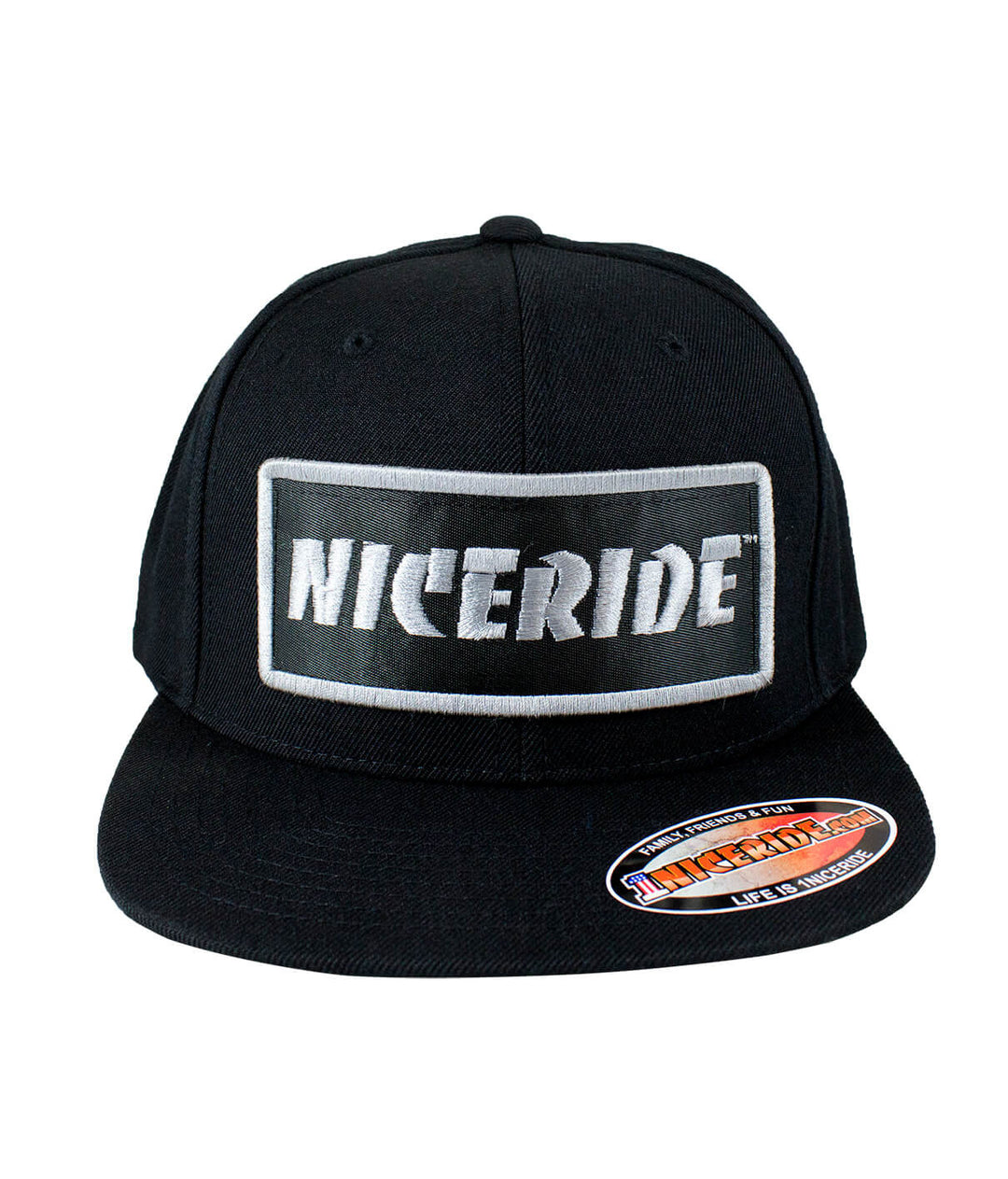 OG Snapback Baseball Hat featuring NICERIDE patch, classic design in black, perfect hat for casual wear.