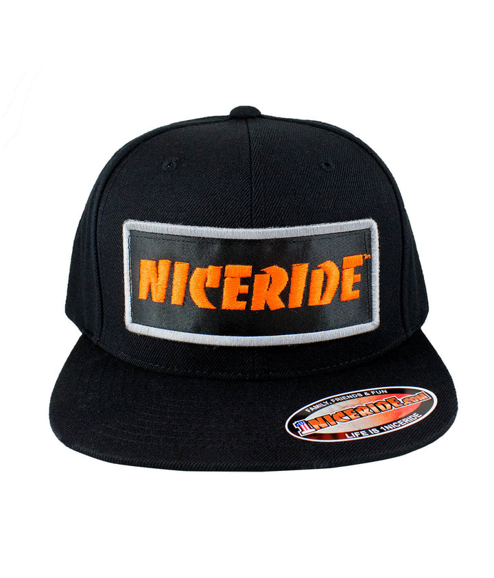 OG Snapback Baseball Hat featuring NICERIDE patch, classic black hat, perfect for everyday wear.