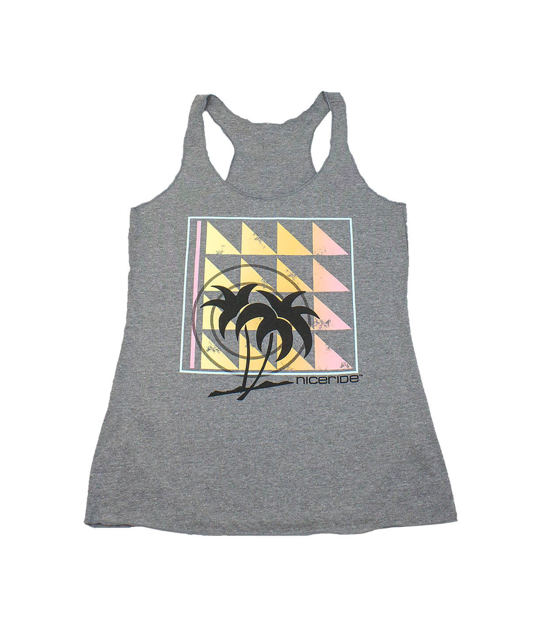Valley Girl Gray Next Level Women's Vintage Tank Top featuring NICERIDE design and palm logo.