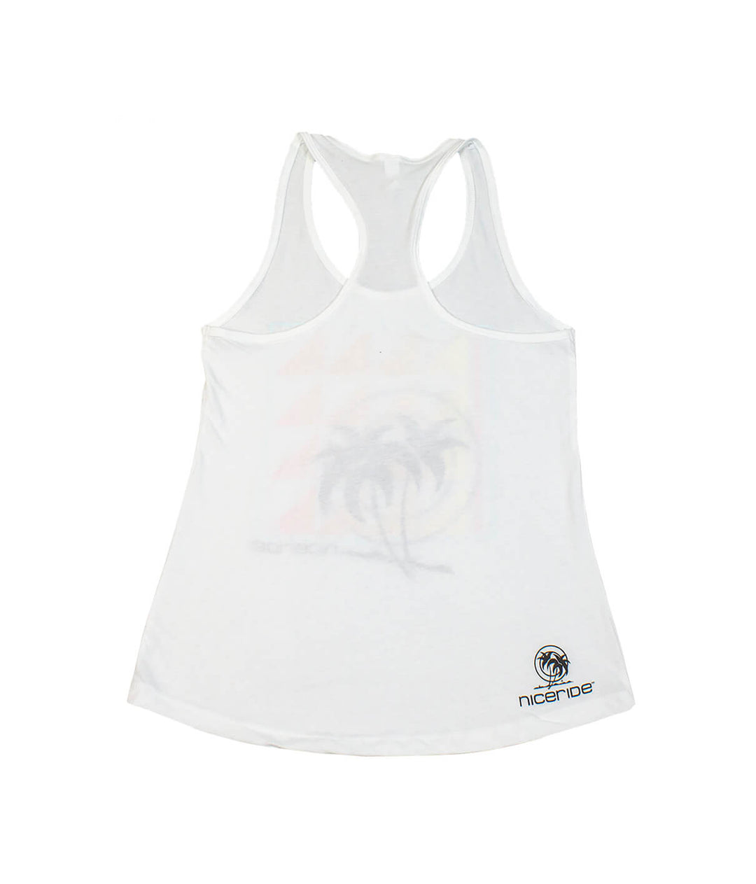Valley Girl white Next Level racerback tank top with palm logo, comfortable women&