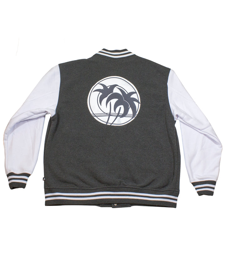Back view of Sunset Strip jacket featuring palm tree design, perfect for a stylish casual look.