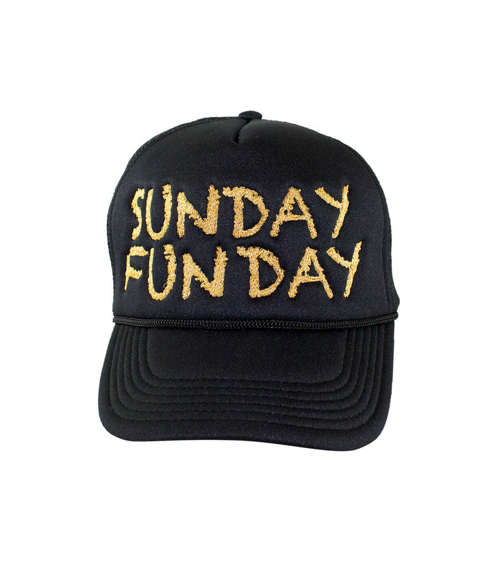 Sunday Funday Foam Trucker Hat featuring embroidered text, ideal for casual outings and celebrating the weekend, hat.