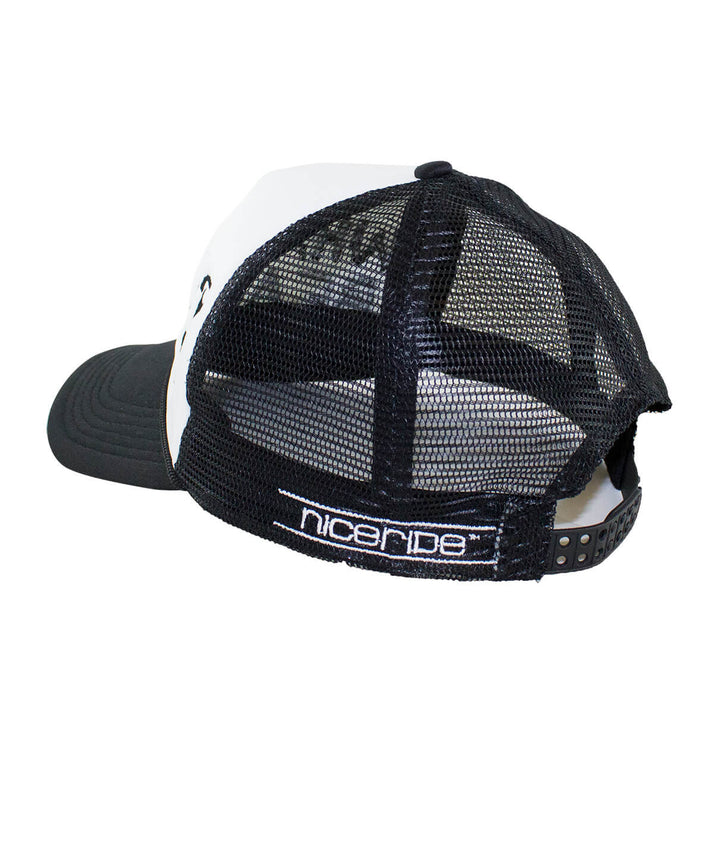 Back view of the "Sorry not Sorry" foam trucker hat featuring NICERIDE embroidery and mesh design.